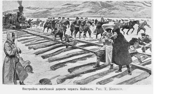 Ледовая переправа по льду озера Байкал в 1904 году, протяжённость пути 41км.