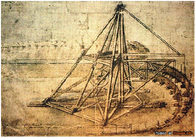 Один из экскаваторов предложенный Леонардо да Винчи. Надо сказать, что первые экскаваторы, скорее, были предназначены для перемещения грунта , а не для его разработки.