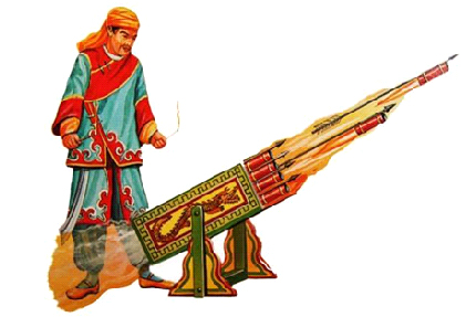 Китайский воин с пусковой установкой для метания пороховых «огненных стрел».